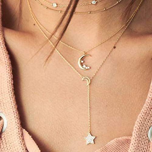 BERYUAN Women Halloween Gold Multi Layer Moon Star Necklace For Woman Teens Trendy Necklaces Pendants Charms