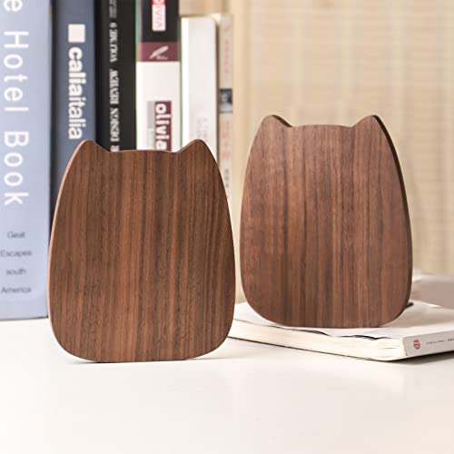 Muso Wood Bookends For Shelves, Book Ends For Home Office School Library Kitchen, Cute Book Stopper, Walnut Book Holder 1 Pair #TOP2
