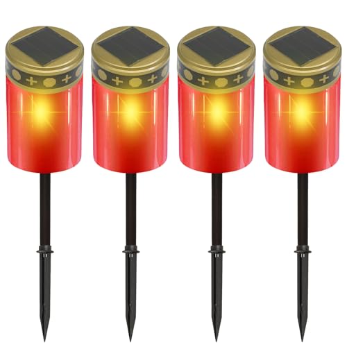 BYZESTY Bougie Funéraire à LED, 4 Pièces Lampe Avec Capteur de Luminosité, Pour Cimetière, Étanche IP55, Rouge, 7 x 12 cm
