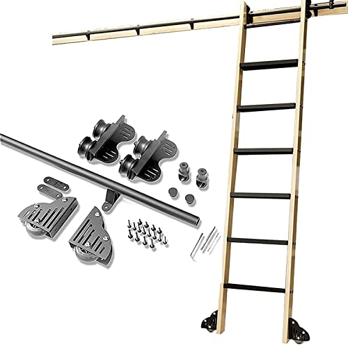 3.3ft-20ft Retractable Sliding Barn Door Hardware Kit with Floor Roller Wheels Rolling Library Ladder Hardware Kit for Home Loft Office (No Ladder) (Size : 10ft/300cm Track kit)