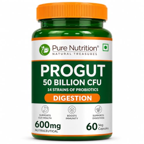 Image of Pure Nutrition Progut Probiotics Supplement 50 Billion CFU | Gut Health Supplements with Probiotic | Gut Cleanse with Prebiotics and Probiotics | Supports Digestive Health | Relief from Gas & Bloating - 60 Capsules