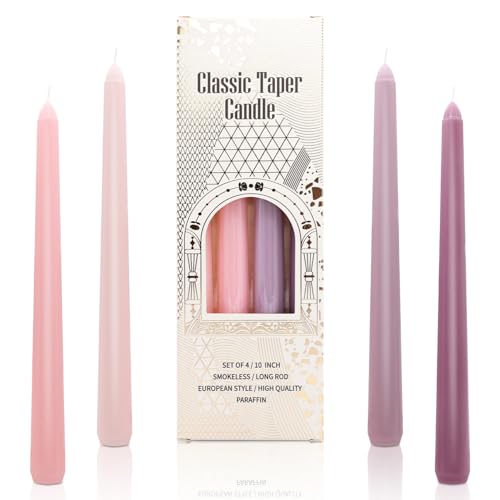 Lot de 4 bougies effilées de 25,4 cm, rose violet dégradé, ne coulent pas, longue durée de combustion de 6 heures, non parfumées pour Hanouka, anniversaire, Halloween, Saint-Valentin, Noël, décoration
