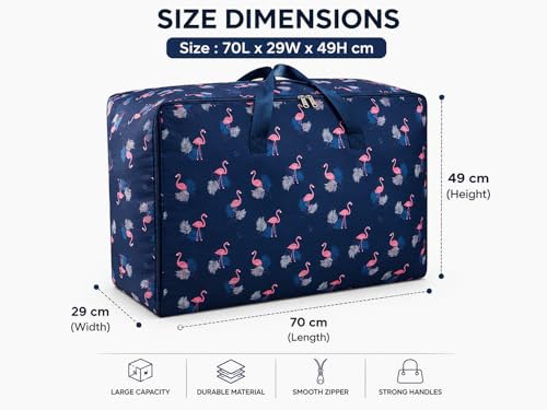 Image of Zollyss Foldable Storage Bag for Clothes & Blankets, 70 x 49 x 29 cm | Large Capacity Oxford Fabric Organizer with Handles & Zipper