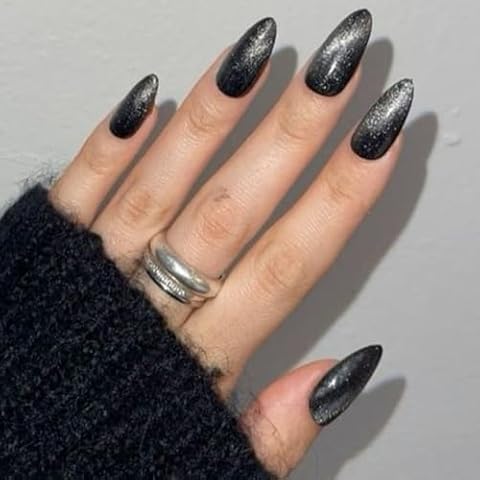 GUFUGU Black Glitter Press On Nails Cover