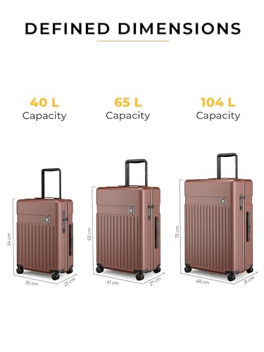Image of EUME Classic Cabin 55 Cm, Check-in Medium 65 Cm & Check-in Large 75 Cm Luggage Trolley Bags for Travel - Set of 3 (Cambridge Brown) | Polycarbonate 8 Hinomoto Wheels Suitcase | Cabin Trolley Bags