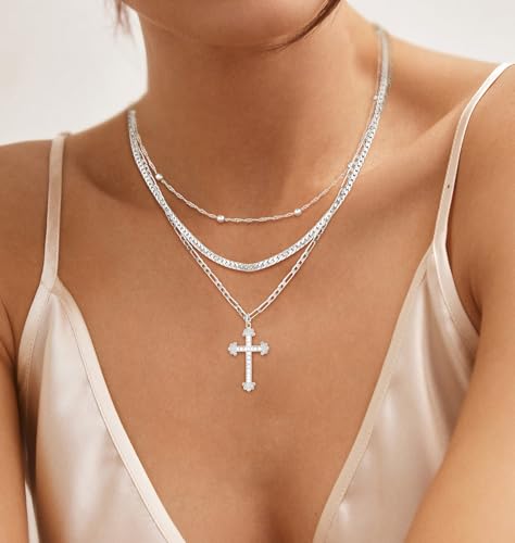 Cross Necklace for Women,14K GoldSterling Silver Plated Cross Pendant Necklace for Women Non Tarnish Waterproof Trendy Layered Necklace Dainty Charm Choker Necklace Easter Christian Baptism Religious Faith Jewelry Gifts4