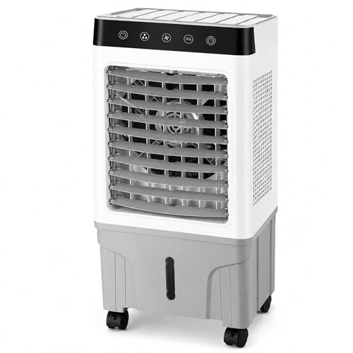 Climatizador Evaporativo Portátil 15L con Mando a Distancia, 120W, 3 Velocidades, Temporizador, Oscilación Automática, Enfriador de Aire con Depósito Grande, Incluye 2 Gel, para Hogar y Oficina (KL-1)