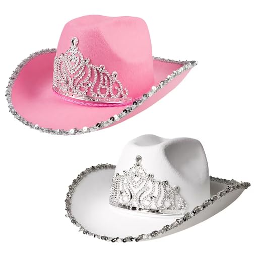 My Illusions 2 Pack Cowgirl Hats Western-Themed Hen Night Fancy Dress Ladies Festival Cowboy Costume Accessories (Large Tiara)