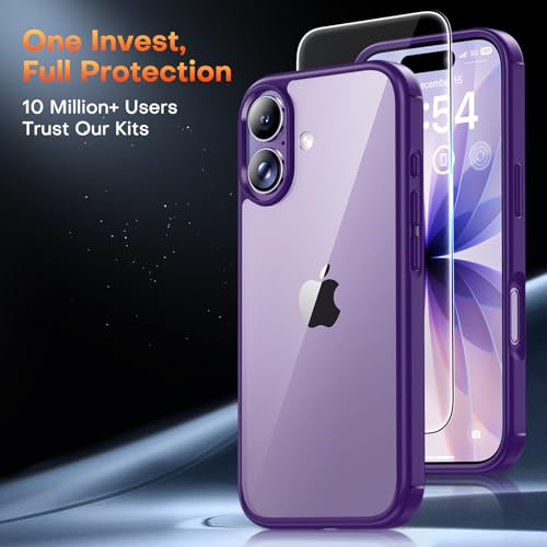 Image of TAURI for iPhone 17 Case, with Screen Protector, Purple | Full Camera Protection, Anti-Yellowing Military-Grade Protection Shockproof Slim Phone Case for iPhone 17