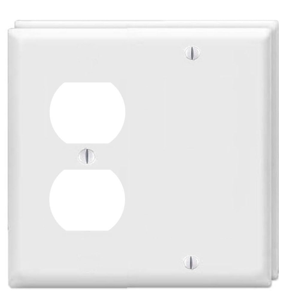 ZEFTV Duplex Receptacle Outlet/Blank Device Wall Plates 2-Gang Switch Electrical Cover Plate Unbreakable Thermoplastic Faceplate for Light Receptacle Outlet Switch, White (2 Pack)