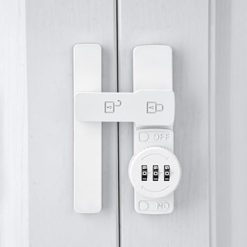 Image of INIRET White 180 Degree Barn Door Lock,Mechanical Password Lock,Flip Latch with Combination,3 Digit Password Keyless,Protect Privacy,for Barn Door,Windows,Garden,Cabinets,Bathroom,and Sliding Door