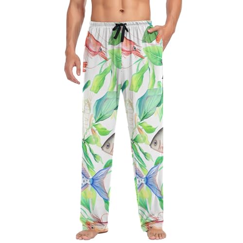 Men's Pajama Pants Vivid Fishes Prawn Sleep Pajama Lounge Pant with Pockets, Elastic Waistband3