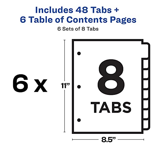 Avery 11186 8 Tab Dividers For 3 Ring Binders, Customizable Table Of Contents, Multicolor Tabs, 6 Sets thumb #3