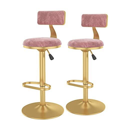 Barhocker HAIZHEN- Verstellbarer Schwenkbar Stuhl, Samt, Gepolstert Mit Rückenlehne, Set Von 2 Island Küche Esszimmer, Pink/Gold Cover