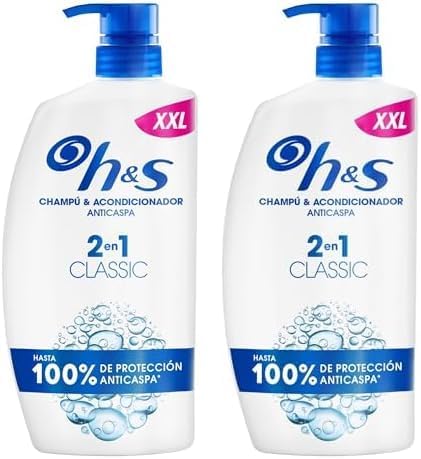 H&S Classic Champú y Acondicionador Anticaspa 2 en 1 1000ml, con Dispensador. Hasta 100% de Protección Anticaspa. Para Todo Tipo de Pelo y Cuero Cabelludo. Uso Diario. Limpieza profunda (Paquete de 2)