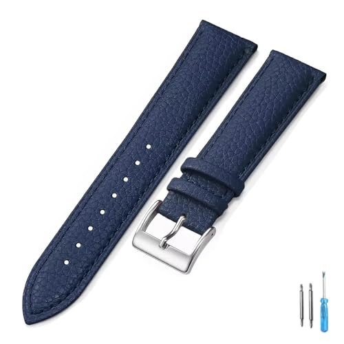EDVENA 本革時計バンド 16mm 18mm 20mm 22mm 24mm ストラップ 男女兼用 腕時計バンド(Blue-S,16mm)