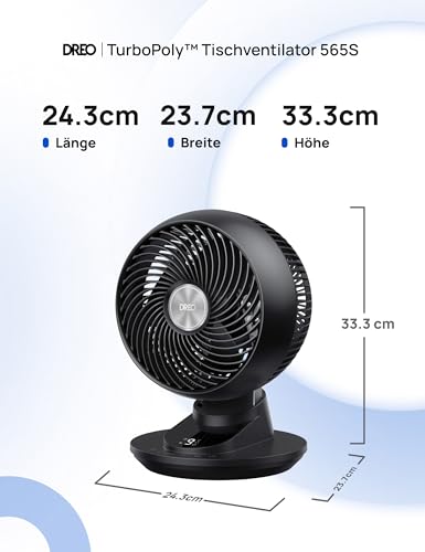 DREO 3D Tischventilator Sehr Leise 22 dB, Ventilator Klein mit Fernbedienung, 8,8 m/s Starker Luftstrom, 90° Oszillation, App & Sprachsteuerung, 9 Stufen, 8/12h Timer für Schlafzimmer & Büro