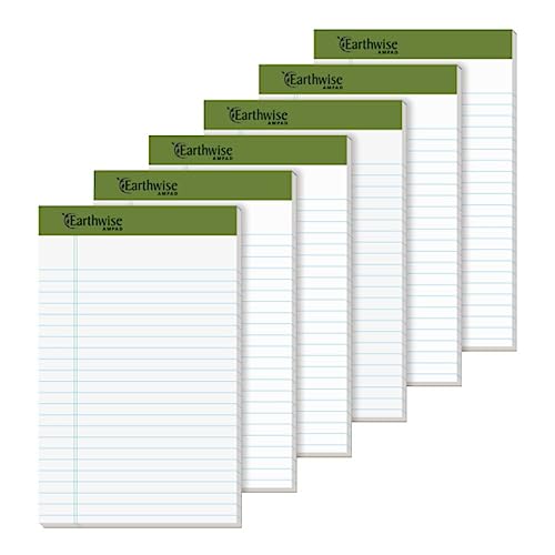 Ampad Notepad, EnviroTec Jr. Legal Pads, 5x8 Inch, 100% Recycled White Paper, Medium Ruled, Perforated Sheets, 40 Sheets per Pad, 6-Pack – Eco-Friendly Writing Pads for Office, Sch image 5