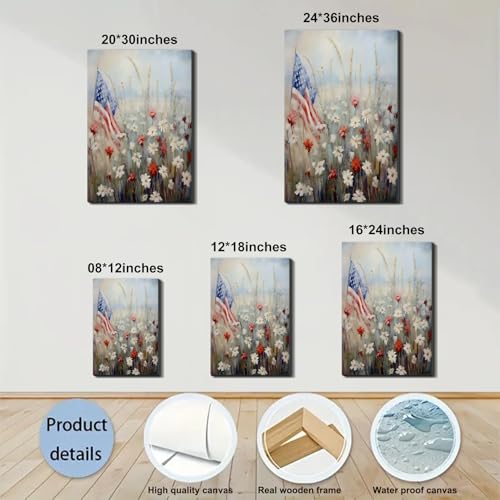 Image of Framed American Flag Mason Jar Wall Art, Patriotic Farmhouse Canvas Art Pictures, USA Rustic Wall Decor, Made in USA Ready to Hang for Kitchen Dining Room
