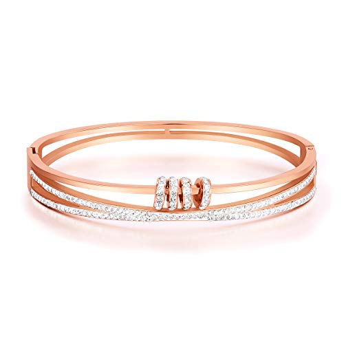 SHEGRACE Bracelet en Titane Bracelet Zircon Femme Bracelet Plaqué Or Rose Saint-ValentinBijoux Cadeau pour Femme Dames Madies Petite Amie Soeur