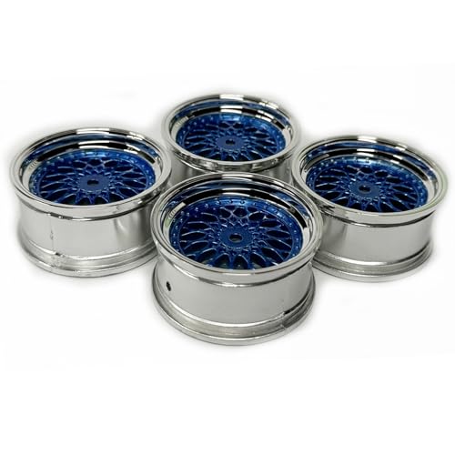 WONFAST 4PCS 52mm Diameter Plastic Plating Wheel Rims Hex 12mm for 1:10 RC On-Road Run-flating Drift Touring Racing Car 1.9inch Tires for HSP HPI TT01 TT02 Parts(Blue Silver,Offset:9mm)