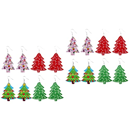8 Pairs Women Christmas Leather Earring Ear Drop Christmas Tree Ear Pendant Christmas Decorations Gifts Ornaments #TOP3