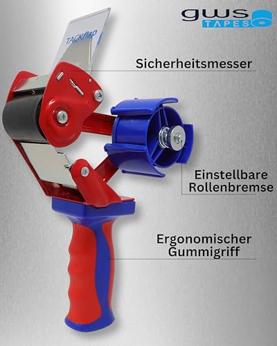 gws Packband Industrie Abroller in Rot-Blau, qualitativer Paketbandroller, für Rollen bis 66 m x 50 mm