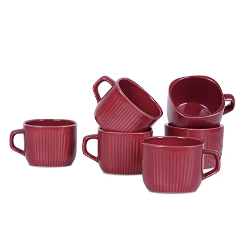 Image of DATA Ceramic Zen Coffee Mugs in Maroon, Set of 6, 199 ml