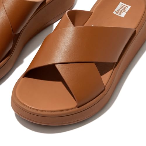 Image of FitFlop Women's F-Mode Leather Flatform Cross Slide Sandal