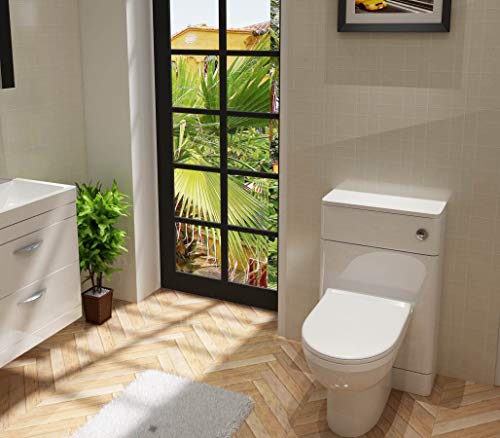 VeeBath Cyrenne High Gloss White Floor Standing WC Back to Wall BTW Toilet Cabinet with Open Access Cistern Unit - 500mm