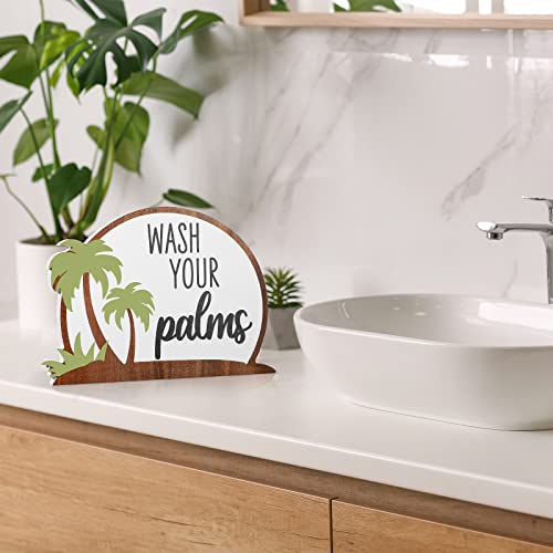 Wash Your Palms Wood Bathroom Sign Rustic Wooden Palm Tree Decor Tropical Beach Bathroom Decor Beachy Coastal Farmhouse Decor for Home Shelf Living Room Bedroom Kitchen Bath Restroom Decorations - Image 5