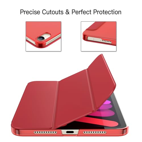 Image of JETech Cover Case for iPad mini (A17 Pro, 2024 Model, 7th Generation) / mini 6 (2021 Model, 6th Generation), Slim Stand Hard Back Shell Smart Cover with Auto Wake /Sleep (Red)