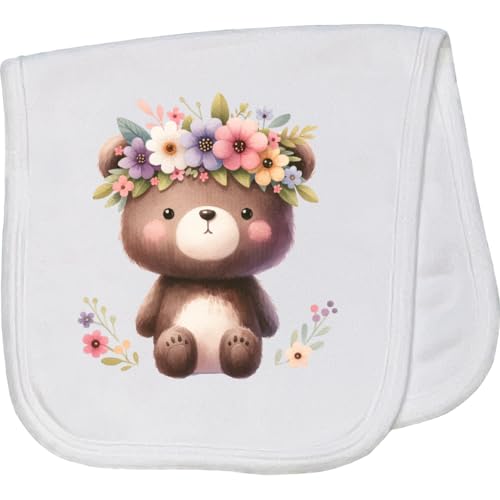 inktastic New Baby Bear Girls Flowered Baby Burp Cloth White 45c17