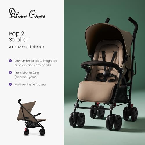 Silver Cross - Pop 2 Pushchair - Foldable Travel Stroller - Buggy - Adjustable/Lie Flat Seat - Newborn to 4 Years - Cobble - Image 3