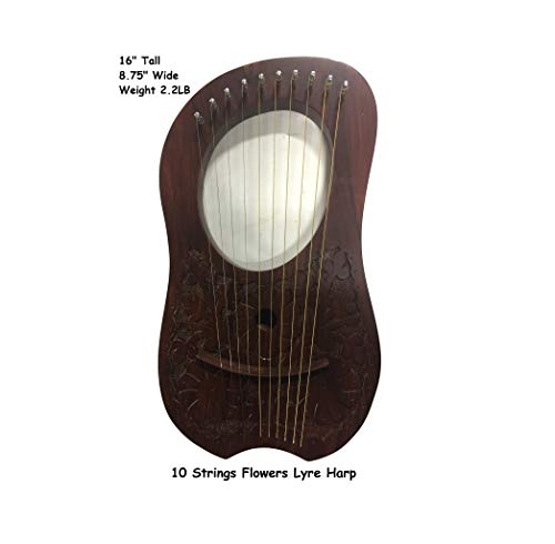 10 Strings Lyre Harp with free Metal Strings, Tuning Key and Carrying Bag.