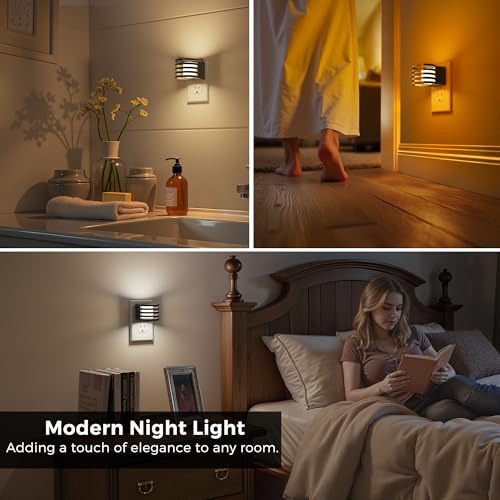 Image of L LOHAS LED Night Light, 4 Pack 3CCT Night Lights Plug into Wall, Amber /3000K /5000K Adjustable Color Temperature Night-Lights, Dimmable Nightlight with Dusk to Dawn Sensor for Bedroom Hallway Bathroom