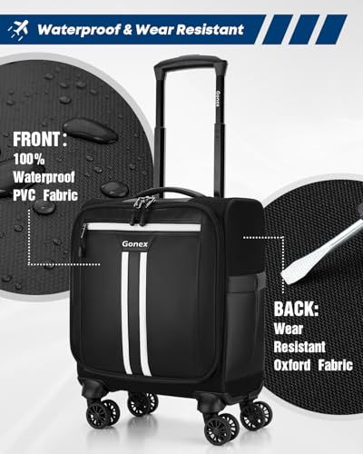 Gonex 16 inch Underseat Carry On Luggage with Spinner Wheels, Water Resistant PVC Wheeled Travel Bag Airline Approved, Softside Small Rolling Personal Item Suitcase for Men Women, Black2