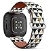 CJBROES Replacement Leather Watch Band, Compatible with Fitbit Versa 3 and Fitbit Sense of Wristband Bracelet Accessory - Repeating Triangles