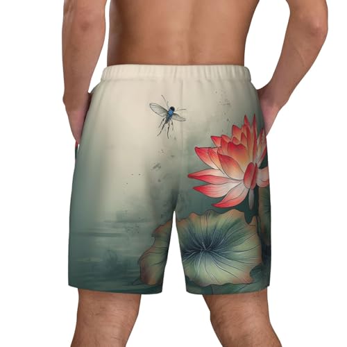 Men's Swim Trunks Quick Dry Board Shorts Flower and Dragonfly Beach Shorts with Pocket Bathing Suits for Men3