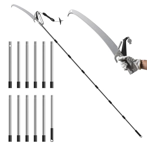 FLORA GUARD 16.5 FT Pole Saw, Extendable Tree Pruner with 12 Stainless Steel Poles, Aluminum Alloy Head, SK5 Saw for Tree Trimming, Branch Cutting, Yard & Garden Pruning