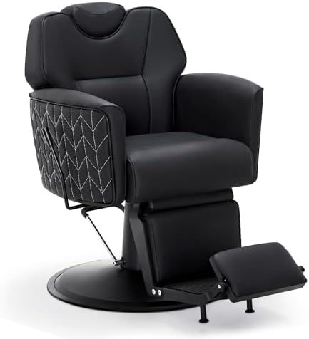 BarberPub Sillón de Barbero Moderno Hidráulico Giratorio 360º Reclinable Negro