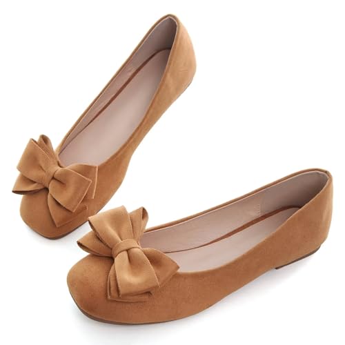 Hee grand Bow-Knot Ballet Flats Womens Square Toe Flat Shoes Suede Dress Shoes Casual Light Weight Slip-On Loafers2