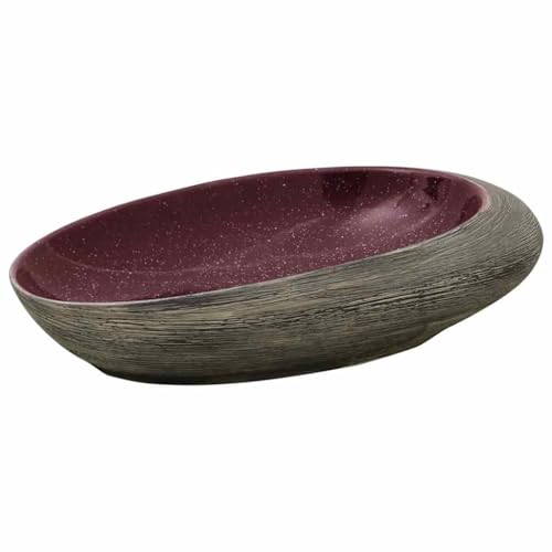 vidaXL Aufsatzwaschbecken Oval Waschbecken mit Muster Handgefertigt Waschtisch Waschschale für Badezimmer Handwaschbecken Spülbecken Lila Grau 59x40x14 cm Keramik
