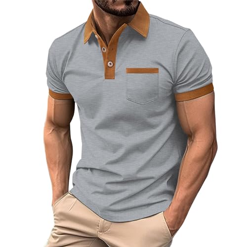 Men's Casual Polo Shirts Classic Button Basic Short Sleeve Shirt Gradient Soft Tees Golf Stylish Tops Greys X-Large