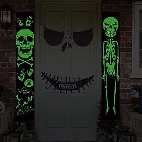 1 Pair Luminous Halloween Banners: Glowing Skeleton Banner for Porch, Door Sign and Indoor Decor