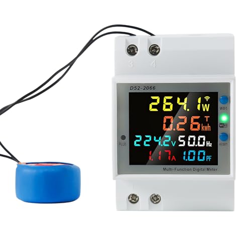 BuyWeek Medidor eléctrico monofásico, medidor de energía inteligente con control WIFI Tuya APP, amperímetro, voltímetro, potencia KWH, monitor de uso de electricidad doméstica, carril DIN 3