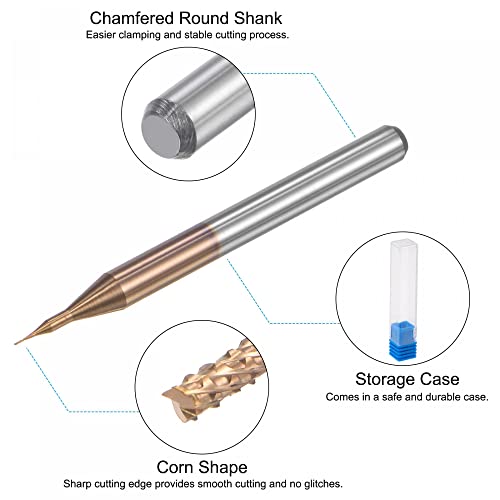 Image of uxcell End Mill CNC Router Bits, 1 /8 inch 3.175mm Shank 0.2mm x 1mm Titanium Coated Tungsten Carbide Engraving Milling Cutter for PCB Plastic Fiber Wood 2pcs