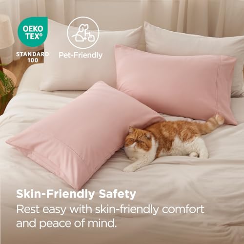 Bedsure Queen Pillow Cases Set of 2 - Pale Blush Brushed Microfiber Pillowcase 2 Pack, Super Soft and Cozy Pillow Case Covers with Envelope Closure, Wrinkle, Fade and Stain Resistant, 20x30 Inches