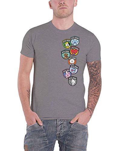 Official Bt21 T Shirt Bts Hero Badges K-Pop Koya Rj Shooky Official Unisex Grey Size XXL - Main Image