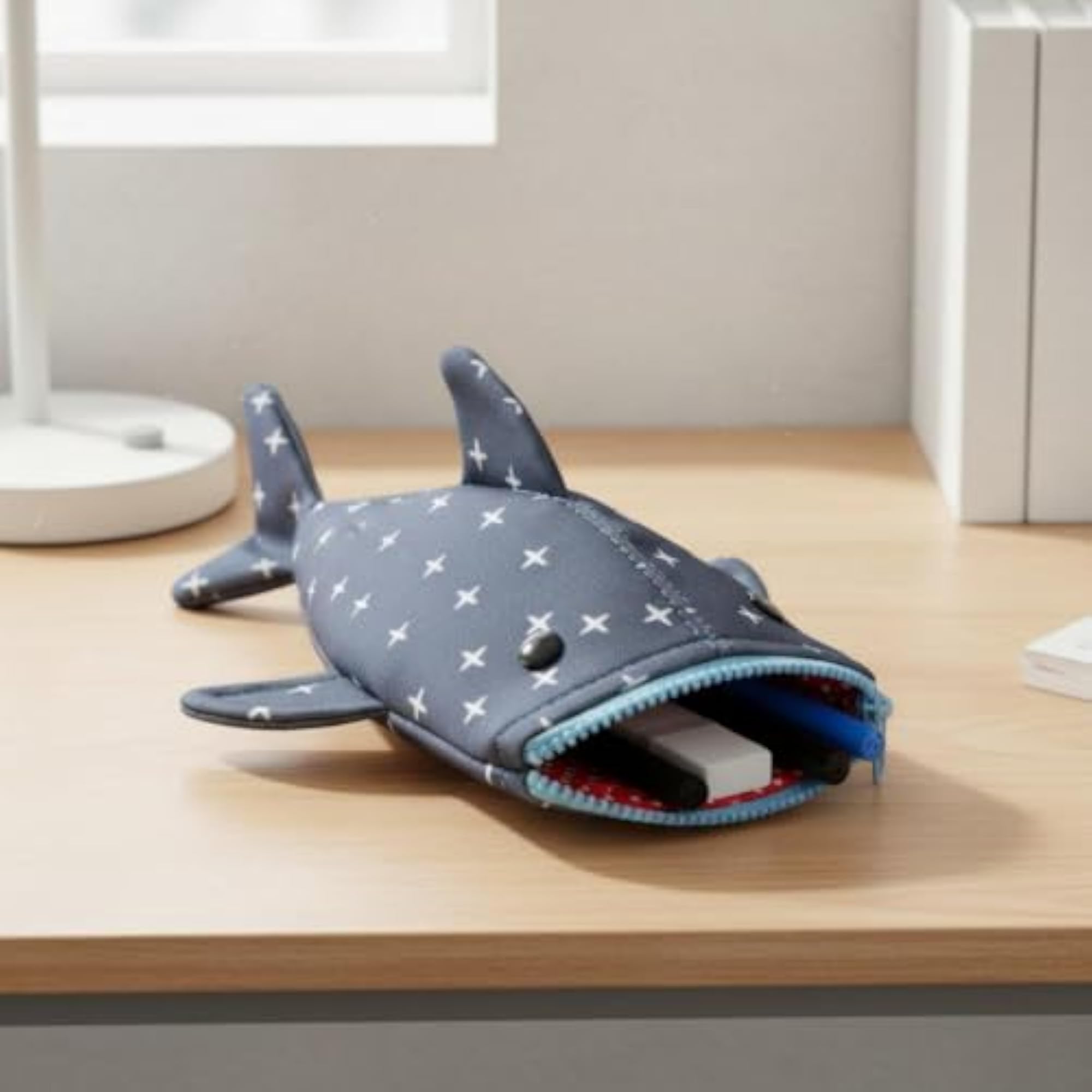 Star Print Shark Pouch, Large Capacity Stationery Bag
